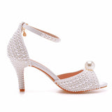  Crystal Queen White Pearl Sandals Women Open Toe High Heels Lady Luxury Wedding Shoes Banquet Dress Stiletto MartLion - Mart Lion