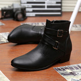 Leather Chelsea Boots Men White Dress Boots Men Casual High top Buckle Strap Formal Shoes Men Motorcycle Boots MartLion