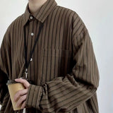 Brown Striped Shirts for Men and Women Loose Long-sleeved MartLion   