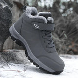 Winter Men's Boots Plush Leather Waterproof Sneakers Climbing Shoes Unisex Women Outdoor Non-slip Warm Hiking MartLion Gren 35(22.5CM) 