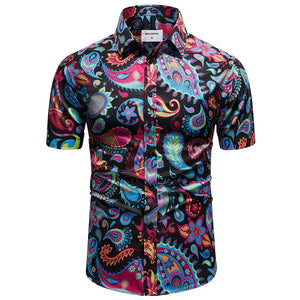 Summer Retro Flower Pattern Design Short Sleeve Men's Casual Shirts All-Match Multicolor Optional Shirt MartLion B08102 S 