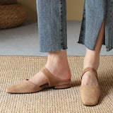 Summer Women Shoes Sheepskin Shoes for Simple Bow Slippers Low Heels Square Toe Mules Handmade MartLion   