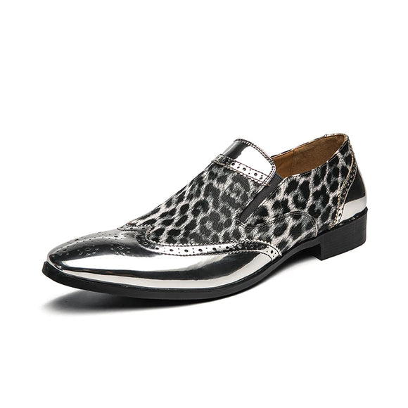 British Style Golden Lepoard Shoes Men's Luxury Dress Pointed Toe Leather Casual zapatos de vestir MartLion sliver 8227-12 38 CHINA