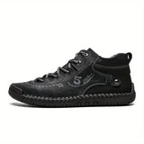 Men's Shoes Motorcycle Waterproof Leather Boots Winter Lace-Up Platform High Top Hombre MartLion Black 6.5 