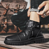 Off-Bound Autumn Men's Ankle Boots Tooling Desert British Punk Zip Chelsea Motorcycle High-cut Shoes Mart Lion   