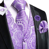 Hi-Tie Silk Vests Jacquard Waistcoat Neck Tie Hanky Cufflinks Brooch Set for Men's Suit Sleeveless Jacket Wedding MartLion MJ-3010-0318 S 