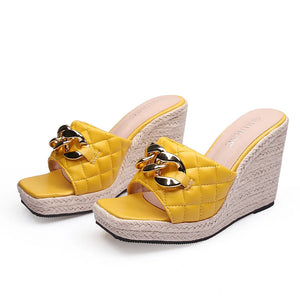 Peep toe Sandals Women Summer Shoes Platform Elegant Wedge Heel 10cm Yellow Black Pink MartLion Yellow 5.5 