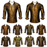 Designer Men's Shirts Silk Gold Embroidered Paisley Flower Long Sleeve Casual Blouses Slim Fit Clothing Lapel Tops Barry Wang MartLion   