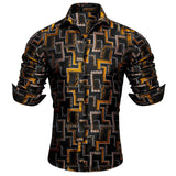 Classic Men's Shirt Spring Autumn Lapel Woven Long Sleeve Geometric Leisure Fit Party Designer Barry Wang MartLion   