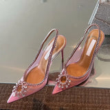 Luxury Rhinestone Hollow out Women Pumps Wedding Shoes Clear PVC High heels Elegant Summer Party Bridal MartLion Pink 42 