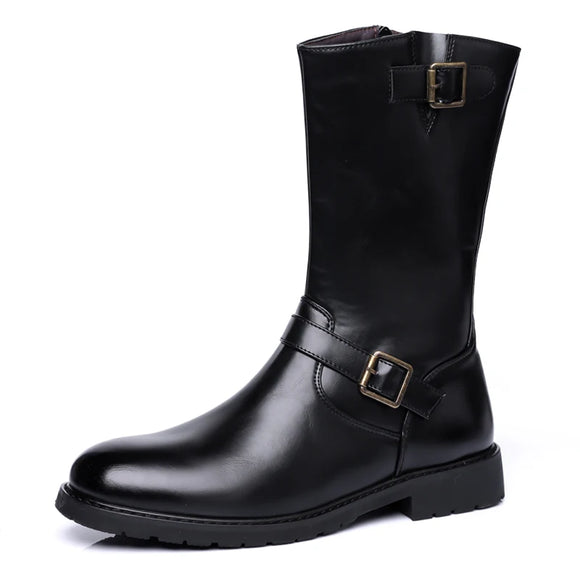 Black knight boots Designer Styles leisure Party Outdoor motorcycle Handsome young high top leather shoes MartLion