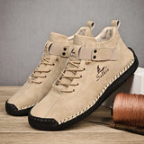 Handmade Leather Casual Men's Shoes Design Sneakers Breathable Leather Shoes Boots Outdoor MartLion Beige 45 