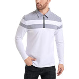 Men's Zip Long Sleeve Shirt Casual Cotton Patchwork Collared Shirt Striped Pullover Streetwear Shirt MartLion Whiet-2 US XXL 