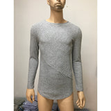 Men's Long-Sleeved Pit Strip  Stitching Arc Hem Bottoming Shirt Round Neck T-Shirt Hot Style Mart Lion   