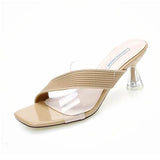 Slippers Women High Heels Transparent Medium Heel Elegant Summer Sandals for Girls Shoes MartLion apricot 34 