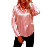 Women Shirts Silk Solid Plain Purple Green White Black Red Blue Pink Yellow Gold Blouses Long Sleeve Tops Barry Wang MartLion   