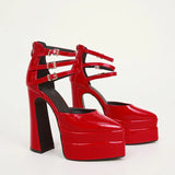 Women Sandals Summer Shoes Ankle Strap Platform Wedges High heels Gladiator Chunky MartLion Red 38 