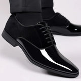 Black Classic Patent Leather Shoes Men's Casual Lace Up Formal Office Work Party Wedding Oxfords MartLion black 38 