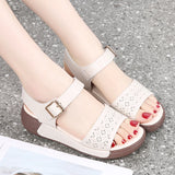 Microfiber Hollow Women's Sandals Ankle Buckle Strap Platform Soft Sole Walking Shoes Low Wedge MartLion   