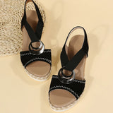 Metal Platform Sandals Woman Elastic Band Wedge Heel Mix Color Med Heel Non-Slip Walking Shoes MartLion   