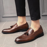 Men's Brogue British Oxford Dress Shoes Gentleman PU Leather Footwear Zapatos Hombre Flats Tassel Loafers MartLion cx84113-zong 6 