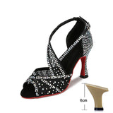 Mesh Breathable Latin Dance Shoes Women's High Heel Diamond Summer Sandals Indoor Soft Bottom Jazz Tango MartLion Black heel 6cm 36 