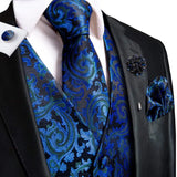 Hi-Tie Silk Vests Jacquard Waistcoat Neck Tie Hanky Cufflinks Brooch Set for Men's Suit Sleeveless Jacket Wedding MartLion MJ-0028-0060 S 