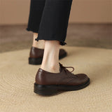 Retro Women's Shoes Spring Genuine Leather Oxfords Loafers Round Toe Bullock Platform MartLion   