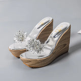 Summer diamond flower wedge sandals transparent sponge platform platform slippers women high heels MartLion Silver 35 