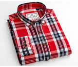 England Style Contrast Casual Checkered Shirts Button-down Soft Cotton  Long Sleeve Standard-fit Plaid Shirt MartLion   