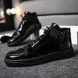 Autumn Men's Casual Sneakers Patent Leather Ankle Boots High-top Basketball Trainers Breathable Sport Shoes Mart Lion   