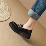 Spring Women Shoes Pumps Kid Suede Round Toe Chunky Heel Retro Loafers Platform Heel Sheep Suede MartLion   