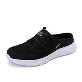 Men's Half Slipper Style Lat-soled Wild Flat-bottomed Summer Breathable Mesh Thin Section Baotou Slippers MartLion black white 43 