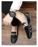 Printed Loafers Shoes men's luxury Skin Genuine Leather Flat Casual Slip-on Driving MartLion   