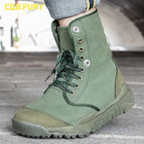 Spring Summer Outdoor Hiking Climbing Canvas Shoes Men's Women's High-top Breathable Army Fan Combat Training Tactical Canvas Boots MartLion   