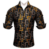 Classic Men's Shirt Spring Autumn Lapel Woven Long Sleeve Geometric Leisure Fit Party Designer Barry Wang MartLion   