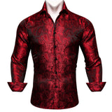 Luxury Men's Shirt Embroidered Silk Slim Casual Gold Blue Purple Black Red Green Paisley Flower Long Sleeve Barry Wang Cloth MartLion 0026 S 