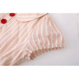Summer Women Short Sleeve Striped Dress Mori Girl Mini Frocks Peter Pan Collar MartLion   
