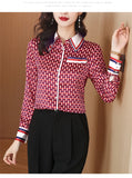 Female Red Plaid Printed Blusas Shirt Button Casual Blouse  Women's Clothing MartLion   