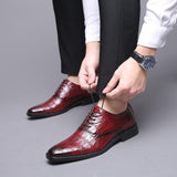 Men's Crocodile Grain Leather Shoes Dress Office Wedding Party Derby Square Toe Flats Mart Lion Wine Red 38 China