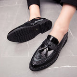 Men's Sequined Tassel Shoes Handmade Retro Soft Non-slip Loafers Casual Leather Mart Lion   