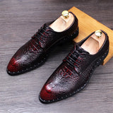Genuine Leather Men's Crocodile Dress Leather Shoes Lace-Up Wedding Party Office Oxfords Flats MartLion Red 39 