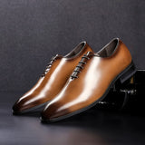 Men's Leather Shoes Prince Classic Formal Whole-cut Dress Hand Rubbing Lace Up Leather Oxford Mart Lion   