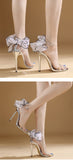  Liyke Elegant Party Wedding Sandals Women Mesh Bowknot Summer Open Toe 12CM Stripper Heels PVC Transparent Shoes Mart Lion - Mart Lion