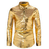 Men's Disco Gold Shiny Shirts for Party Long Sleeve Nightclub Shirt Male MartLion Gold US XXL 