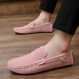 Suede Leather Penny Peas Loafers Men's Women Boys Driving Shoes Moccasins Slip on Flats Designer Loafers Pink MartLion   