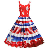 Independence Day Vintage Dresses Sleeveless Women American Flag Printed Slip Dress Casual MartLion   