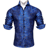 Designer Men's Shirt Blue Purple Pink Yellow Green Black Silk Embroidered Long Sleeve Casual Slim Tops Breathtable Streetwear MartLion