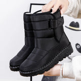 Waterproof Boots Women Casual Winter Warm Plush Soft Platform Snow Slip on Cotton Padded Shoes MartLion Black-fur 35 