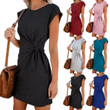 Women's Elegant Dresses  Solid Color Party Evening Dress Sleeveless Round Neck Irregular MartLion   